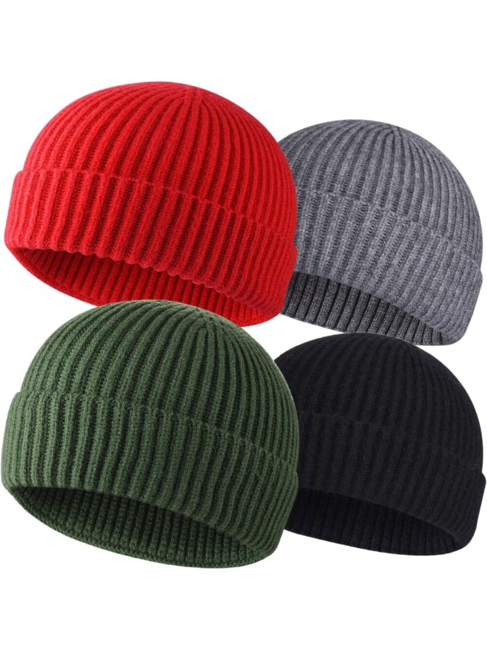 Cozy 4 Pack Knit Wool Fisherman Beanies for Men - Warm Winter Watch Caps
